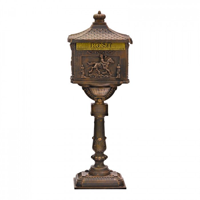 Bo&icirc;te aux lettres pilier d'aspect antique et de couleur bronze
