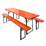 Table et bancs de brasserie Orange - Ensemble 3 pièces 220 x 70 cm
