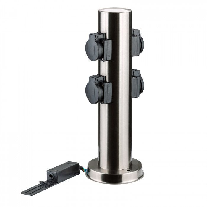 Colonne multiprise pour jardin - ronde - inox - 4 prises Colonne multiprise pour jardin - ronde - inox - 4 prises