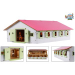 Ecurie 9 boxes en bois - toit rose - 62 x 43 x 22 cm - Ferme 1:32