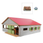 Ecurie 3 boxes en bois - toit rose - 62 x 56 x 26 cm - Ferme 1:32