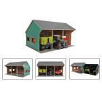 Hangar en bois 3 tracteurs - 75 x 55,5 x 43 cm - Ferme 1:16